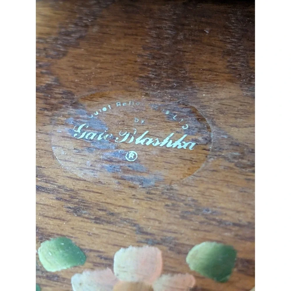 Gale Blashka Vanity Mirror Floral Hand Painted Wood Swivel~ Vintage Dual Sided